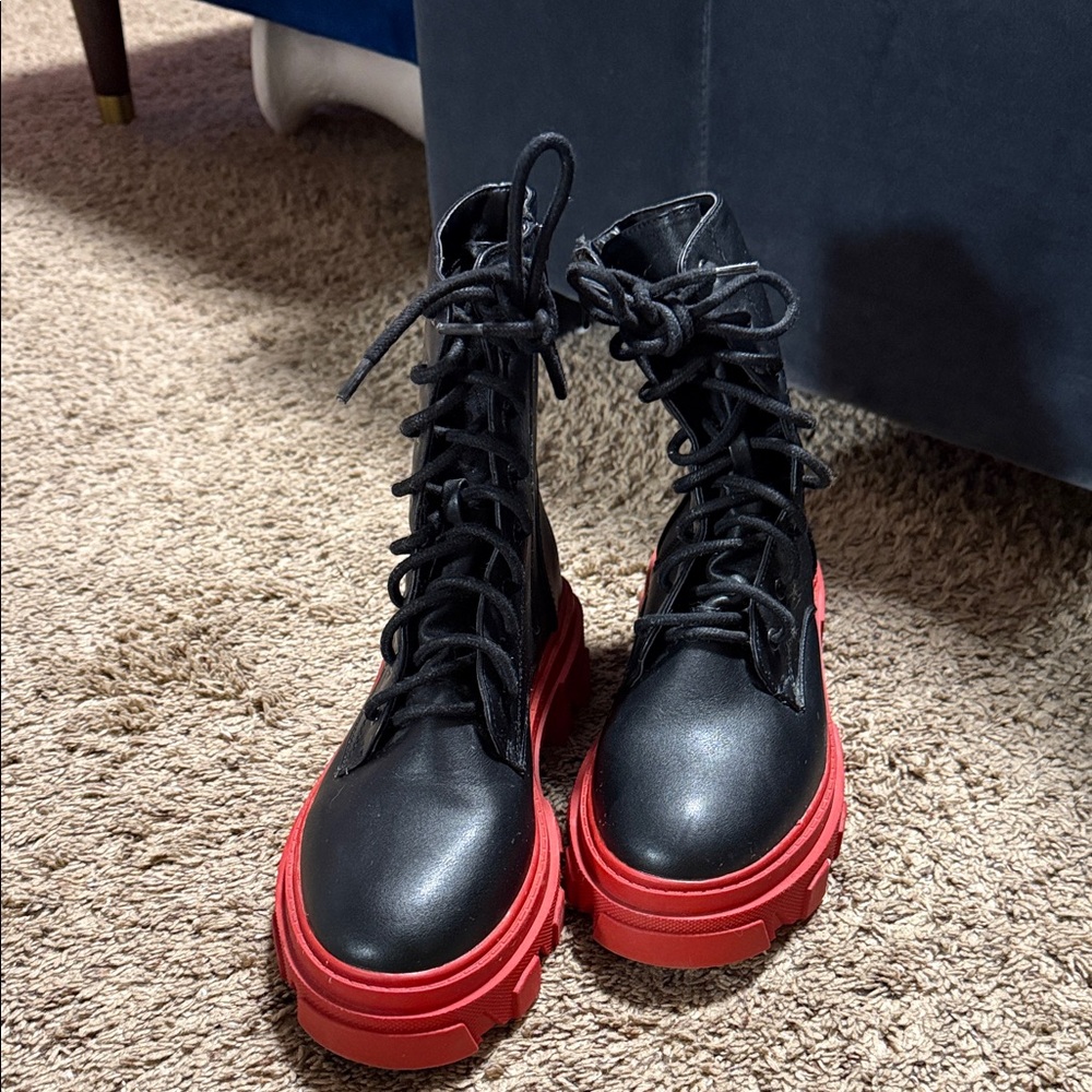 Forever 21 Black and Red Lace-Up Boots
